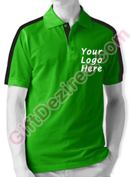 Designer Emerald Green and Black Color Polo T Shirts With Company Logo